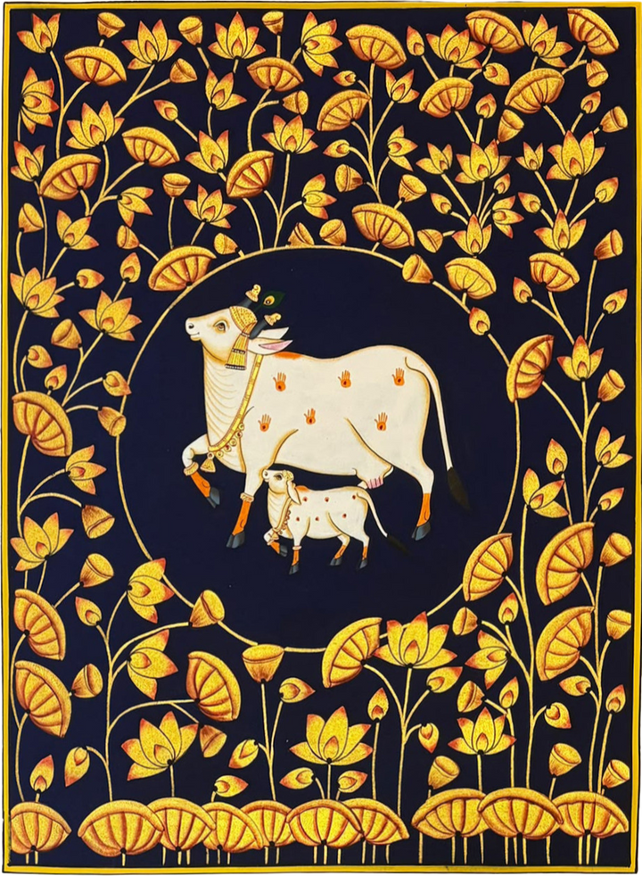 Cow and Calf in Pichwai by Shehzaad Ali Sherani Thumbnail