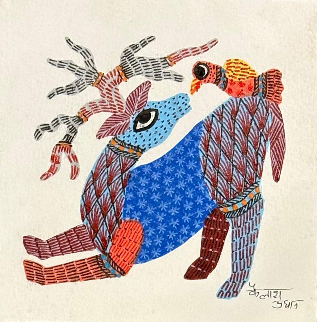 A deer and bird in Gond by Kailash Pradhan Thumbnail