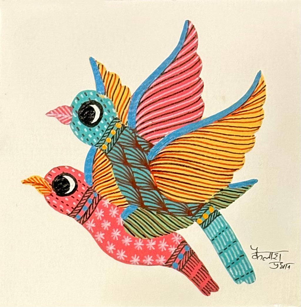 A pair of birds in Gond by Kailash Pradhan Thumbnail