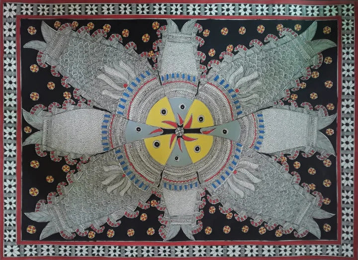 Aquatic Radiance: Fishes in Madhubani by Pratima Bharti Thumbnail