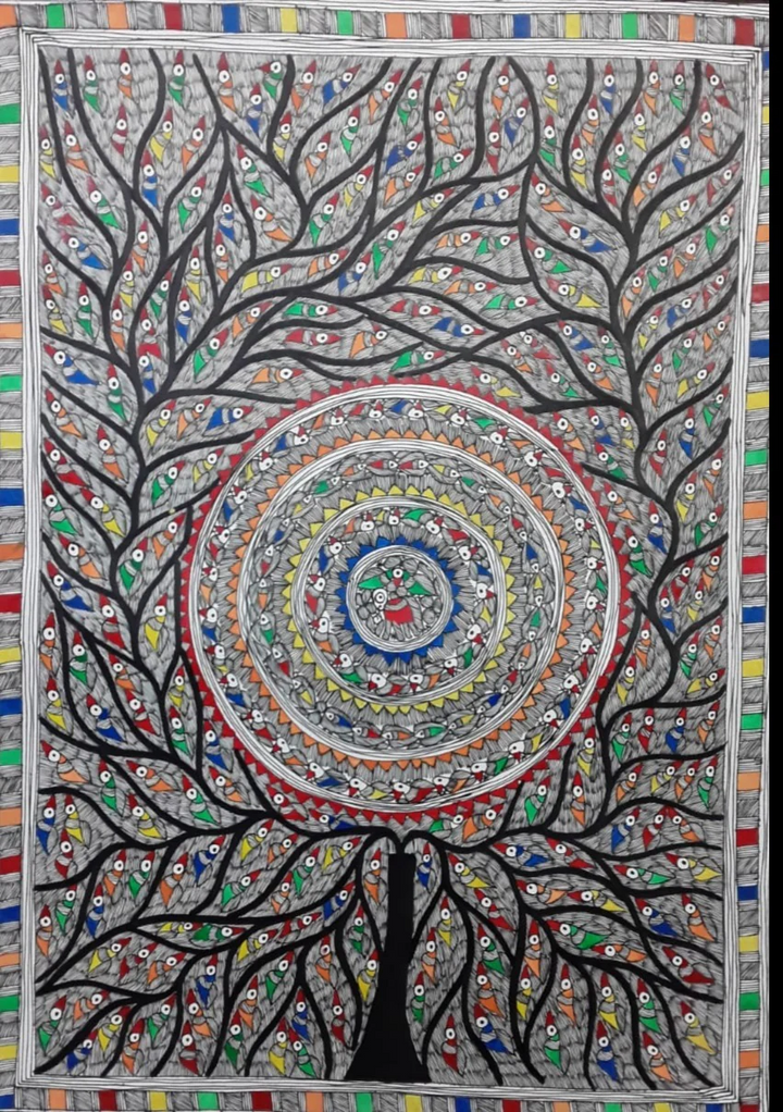 Birds and branches in Madhubani by Pratima Bharti Thumbnail