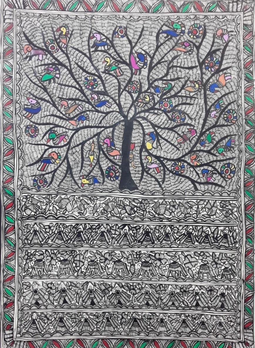 BIRDS ON TREE IN MADHUBANI PAINTING BY PRATIMA BHARTI Thumbnail