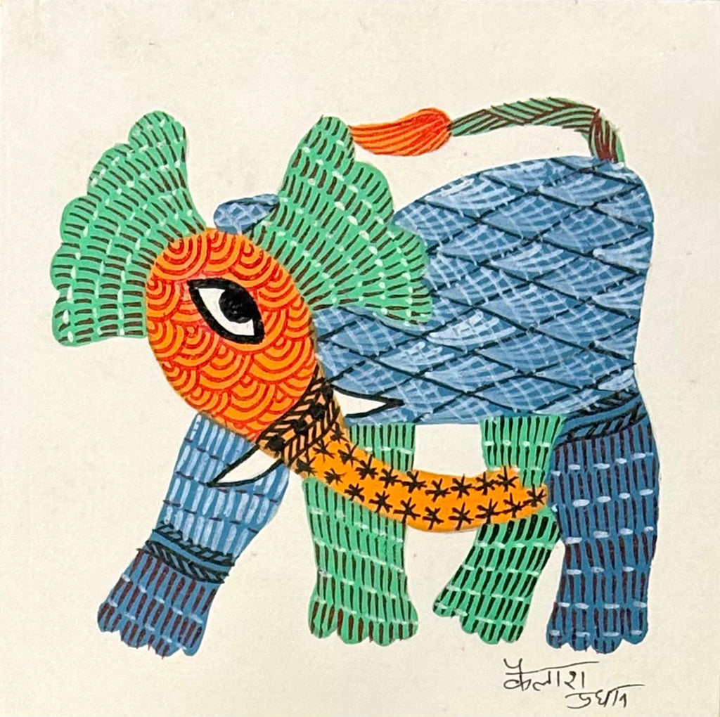 Baby elephant in Gond by Kailash Pradhan Thumbnail