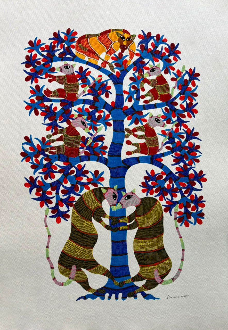 Bali and Sugreeva in Gond by Saroj Venkat Shyam Thumbnail