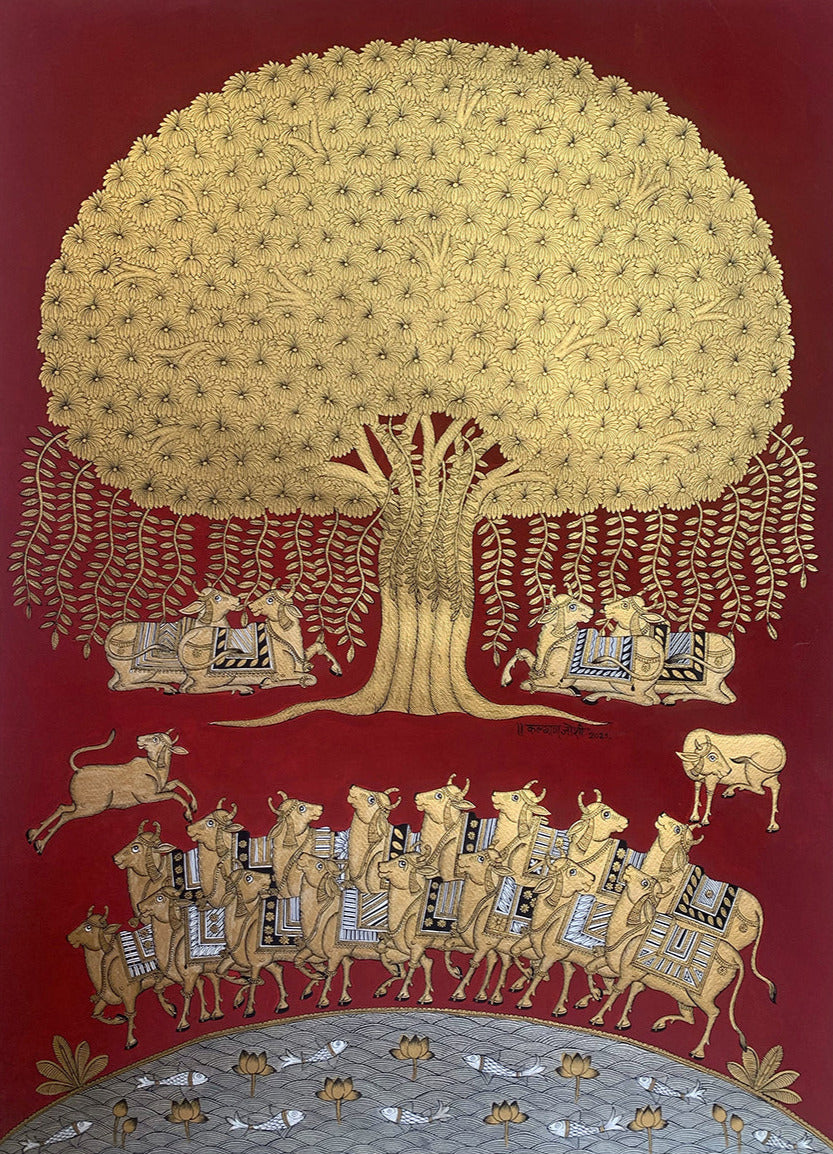 Beneath the Golden Canopy: Cows Reverence by Kalyan Joshi Thumbnail