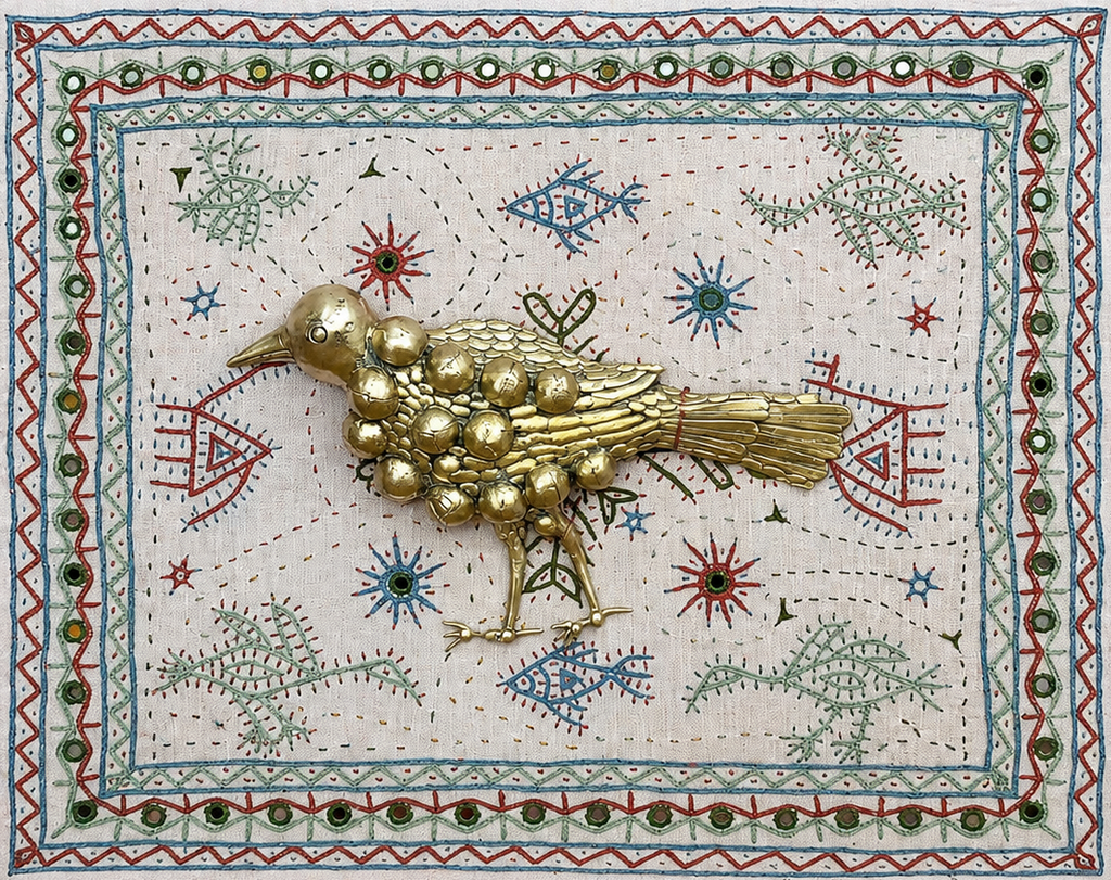 Bird in Dhokra and Kutch Embroidery Thumbnail