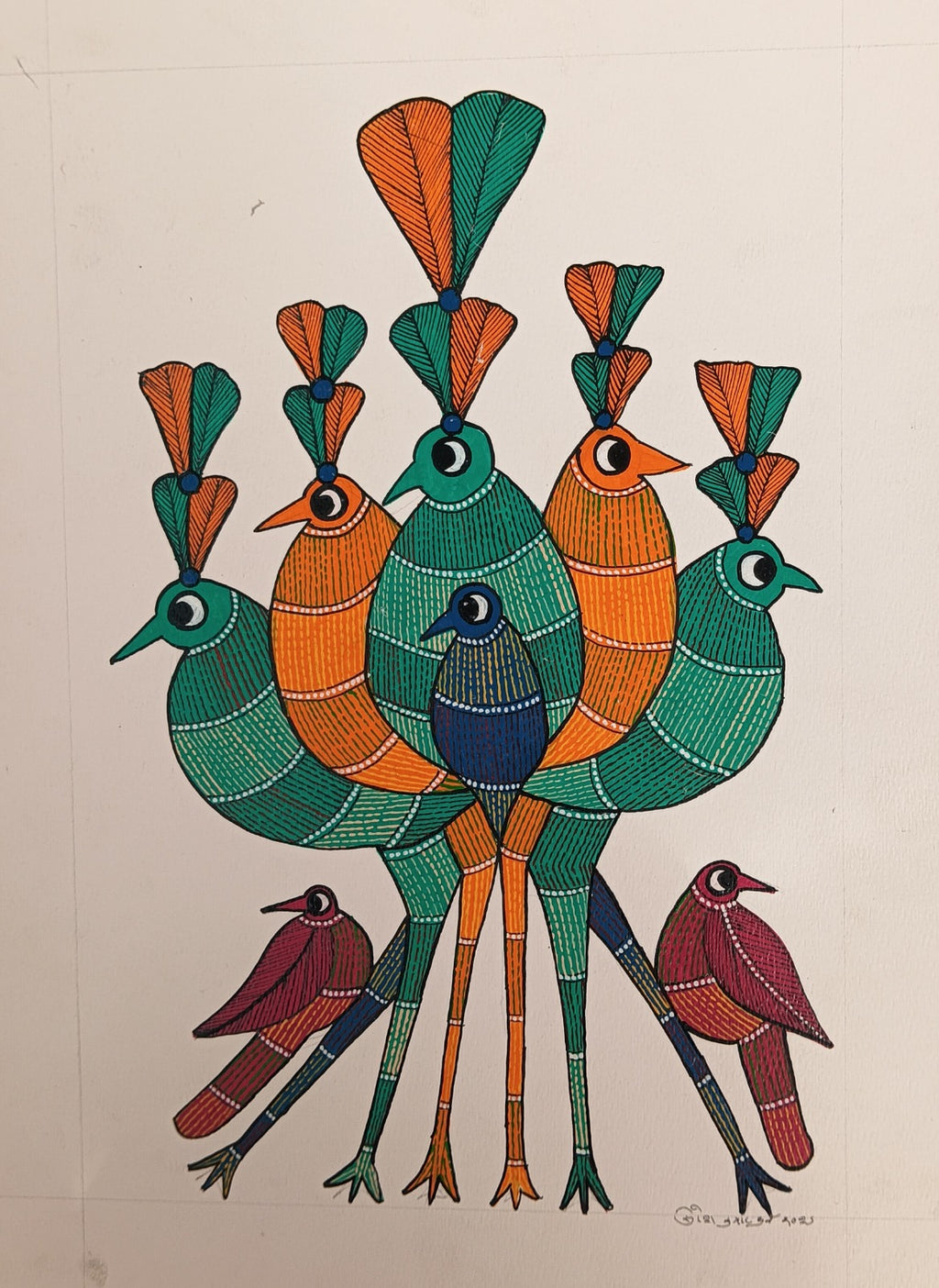 Birds of a Feather in Gond by Suresh Kumar Dhruve Thumbnail