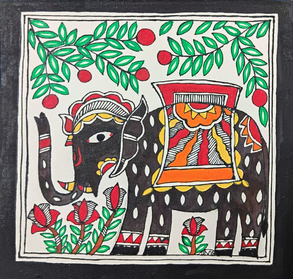 Black elephant in Madhubani by Priti Karn Thumbnail
