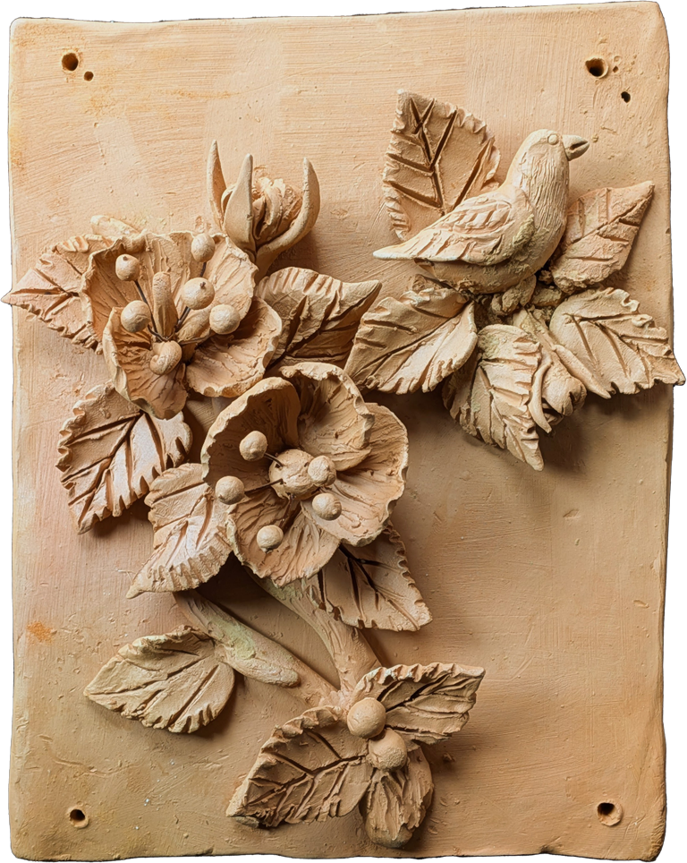 Buy Blossoming Buds and A Bird in Terracotta by Dolon Kundu