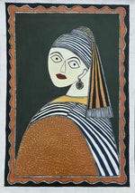 Girl with a Pearl Earring (Johannes Vermeer) in Madhubani by Izhar Ansari
