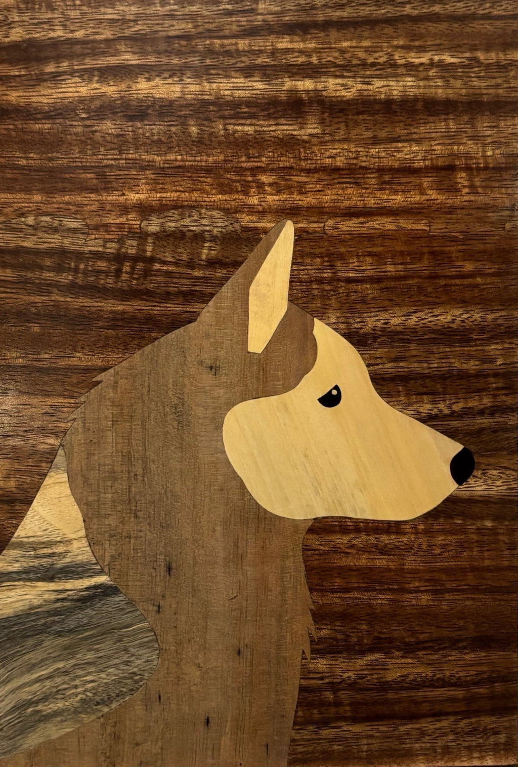 Canine Stillness in wood inlay by Mohan Kumar Thumbnail