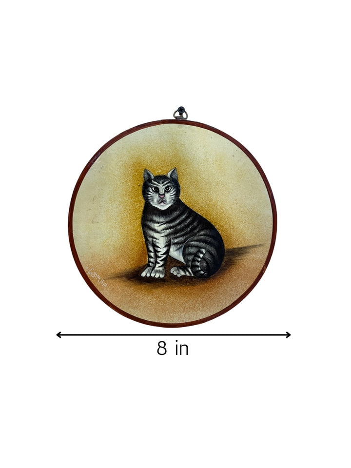 Cat on Wall Plate in Kashmiri Paper Mache by Riyaz Khan Thumbnail