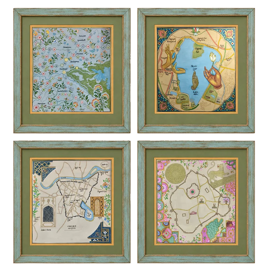 Buy City plan of Hyderabad: Set of 4 miniature paintings by Rajendra Sharma