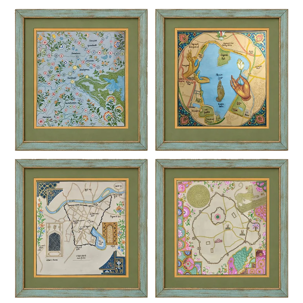City plan of Hyderabad: Set of 4 miniature paintings by Rajendra Sharma Thumbnail