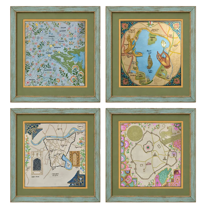 City plan of Hyderabad: Set of 4 miniature paintings by Rajendra Sharma Thumbnail