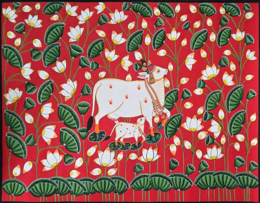 Cow and Calf in Pichwai by Shehzaad Ali Sherani Thumbnail