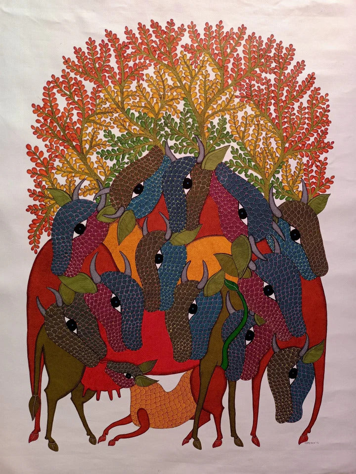Cows Gond Painting by Rajendra Shyam Thumbnail