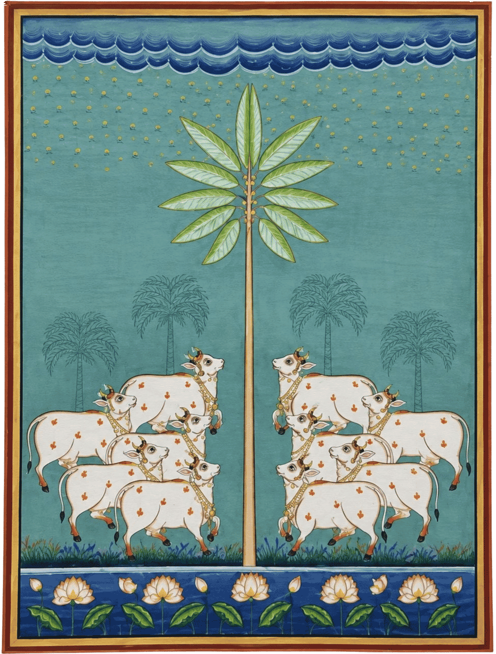 Cows under the Palm Canopy in Pichwai by Dinesh Soni Thumbnail