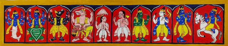 Buy Dashavatara: The Ten Avataras of Lord Vishnu in Manuscript Painting by Sujit Das