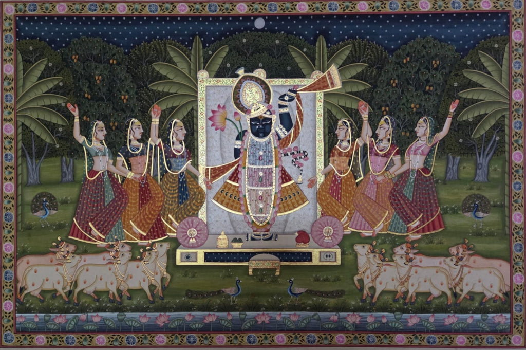 Buy Devotional Night of Sharad Purnima: Shrinathji with Gopis in Pichwai by Shehzaad Ali Sherani