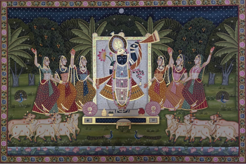 Buy Devotional Night of Sharad Purnima: Shrinathji with Gopis in Pichwai by Shehzaad Ali Sherani