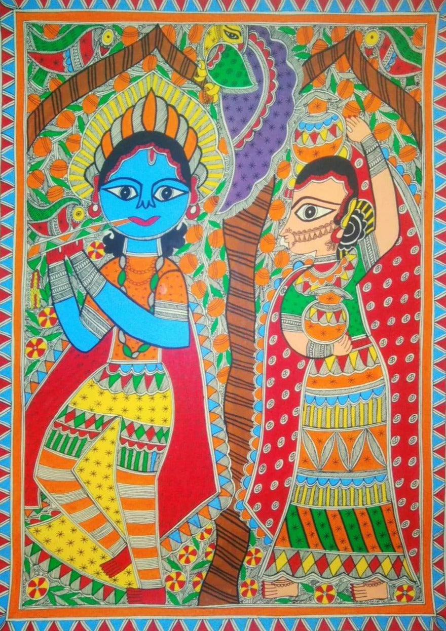 Divine Love: Radha Krishna in Madhubani painting in Pratima Bharti Thumbnail