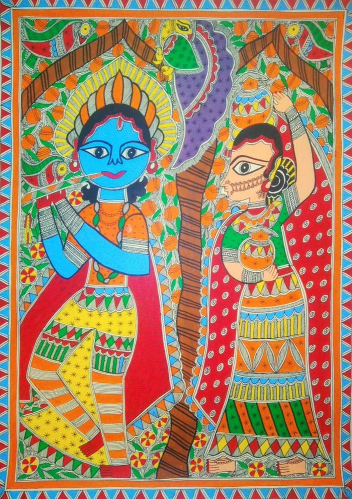 Divine Love: Radha Krishna in Madhubani painting in Pratima Bharti Thumbnail