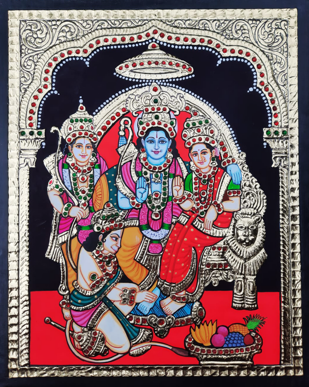 Divine Sovereignty: Ram Darbar in Tanjore Painting by Sanjay Tandekar Thumbnail