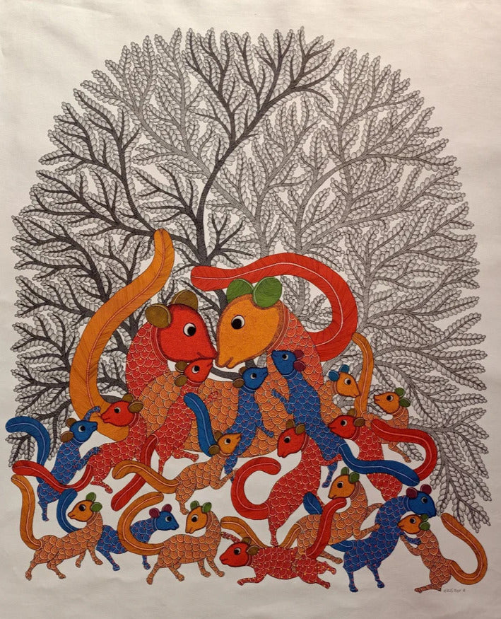 Dream of Squirrel Gond Painting by Rajendra Shyam Thumbnail