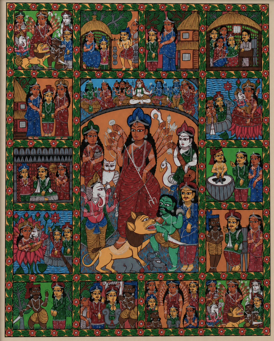 Durga Parivar in Bengal Pattachitra by Anwar Chitrakar Thumbnail