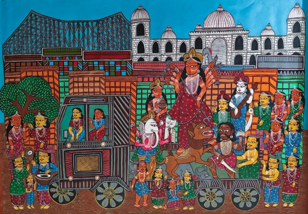 Durga Pujo Procession in Bengal Pattachitra by Anwar Chitrakar Thumbnail