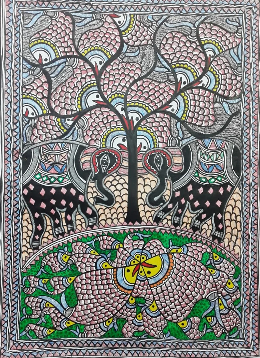 ELEPHANTS IN MADHUBANI PAINTING BY PRATIMA BHARTI Thumbnail