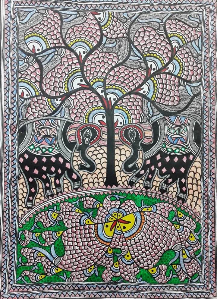 Elephants in Madhubani by Pratima Bharti Thumbnail