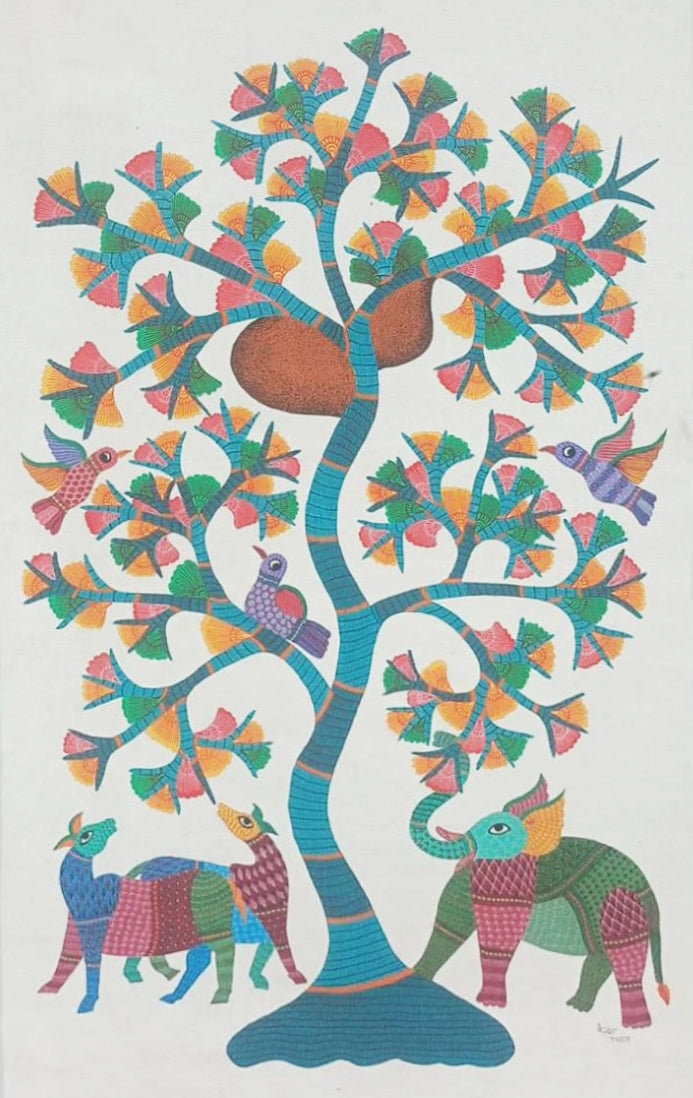 buy Elephant and Deer in Gond by Kailash Pradhan