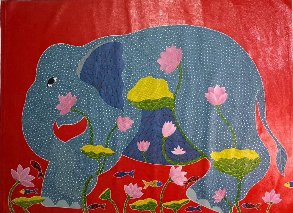 Buy Elephant in Bliss in Gond by Venkat Shyam