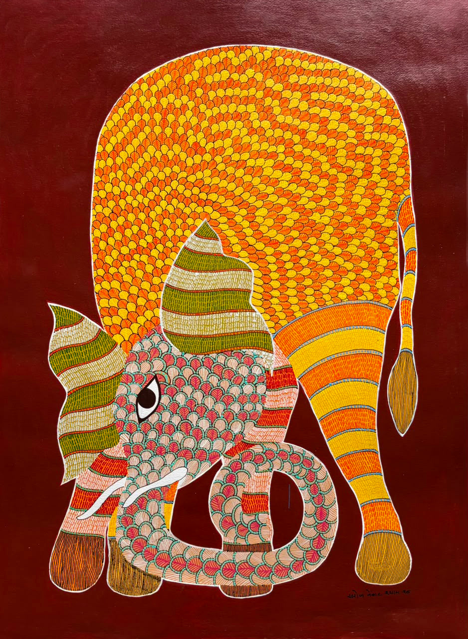 Elephant in Gond by Saroj Venkat Shyam Thumbnail