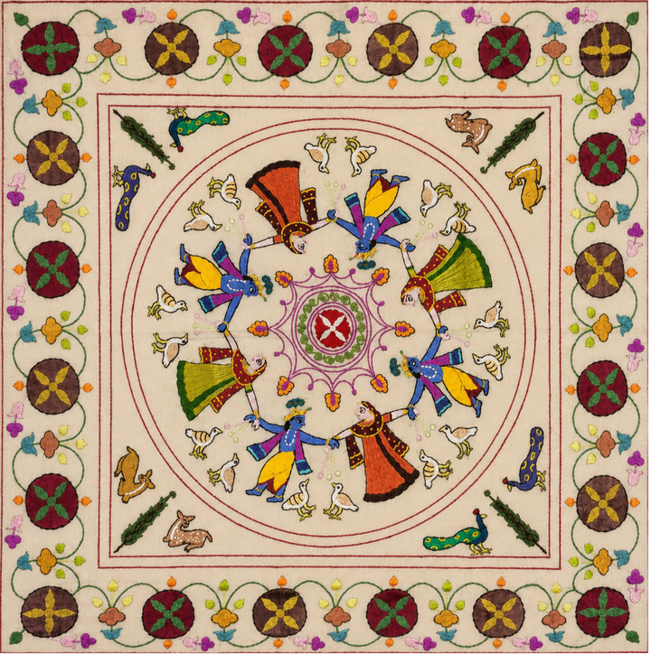 Enchantment of Krishna: Chamba Rumal painting by Anjali Vakil Thumbnail
