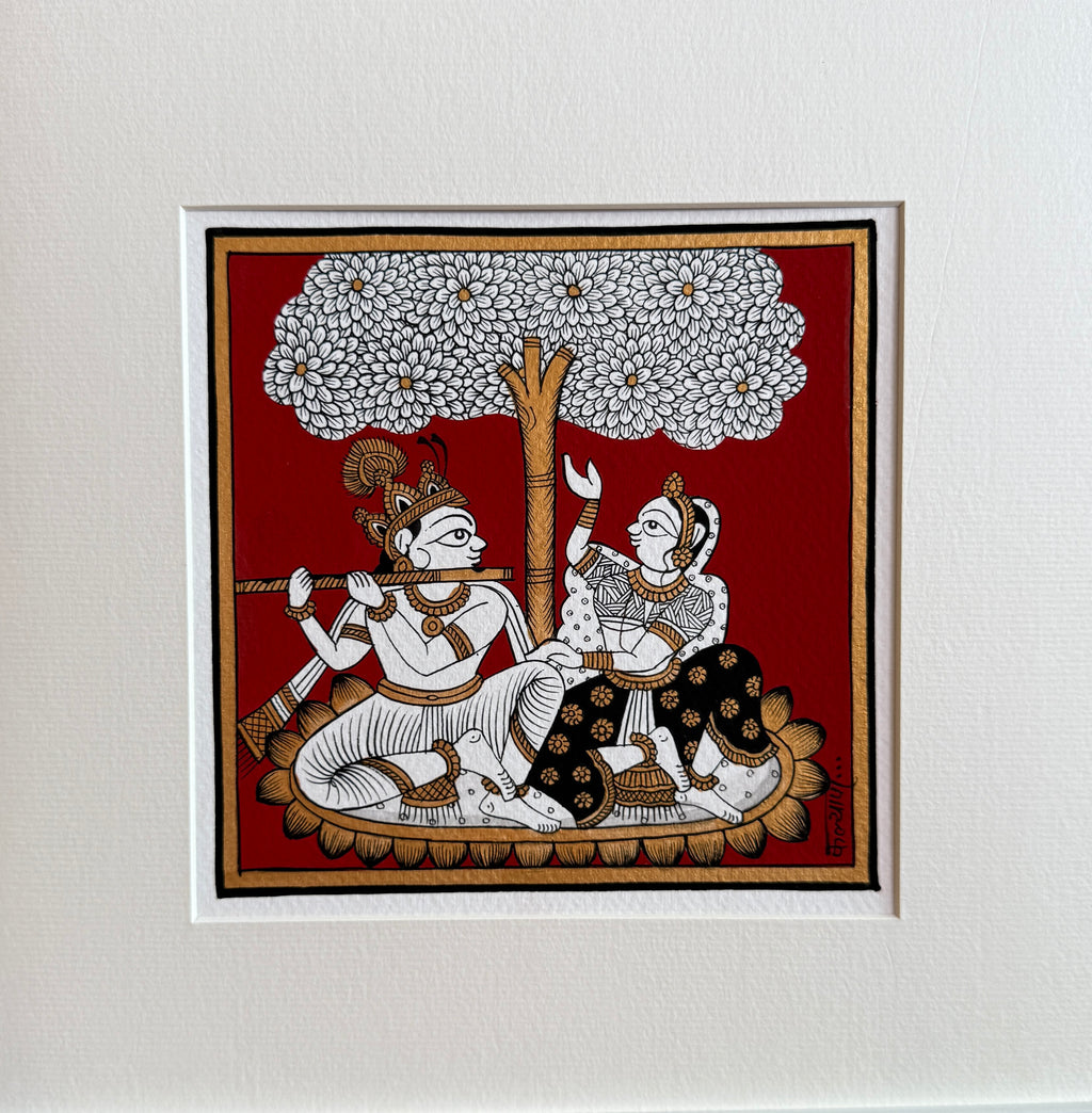 Buy Eternal Shade of Love: Lord Krishna and Radha in Phad Painting by Kalyan Joshi