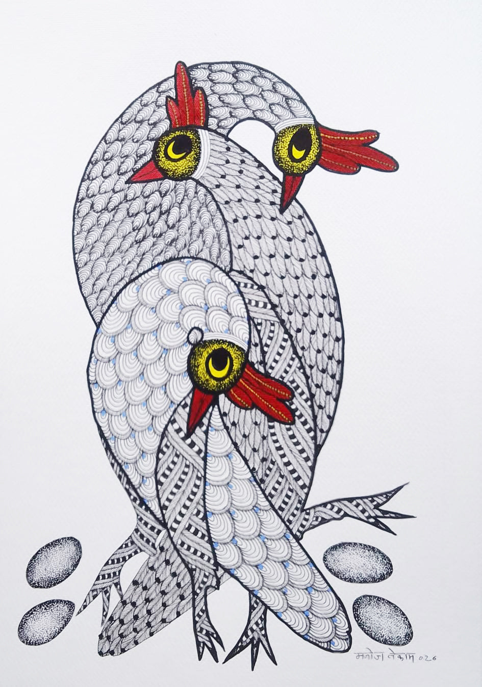 Family of plumes in Gond by Manoj Tekam Thumbnail