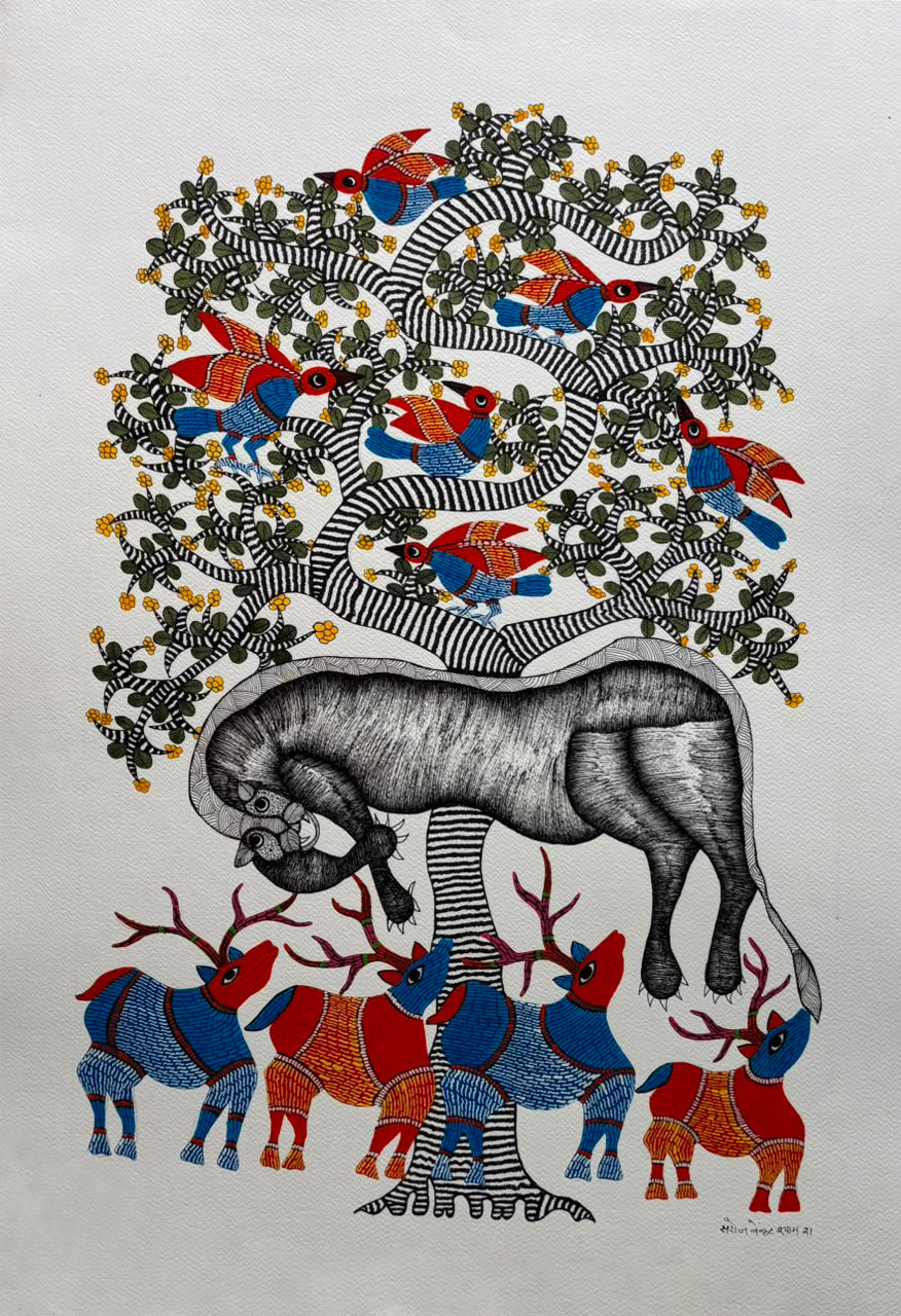 Forest Scene in Gond by Saroj Venkat Shyam Thumbnail