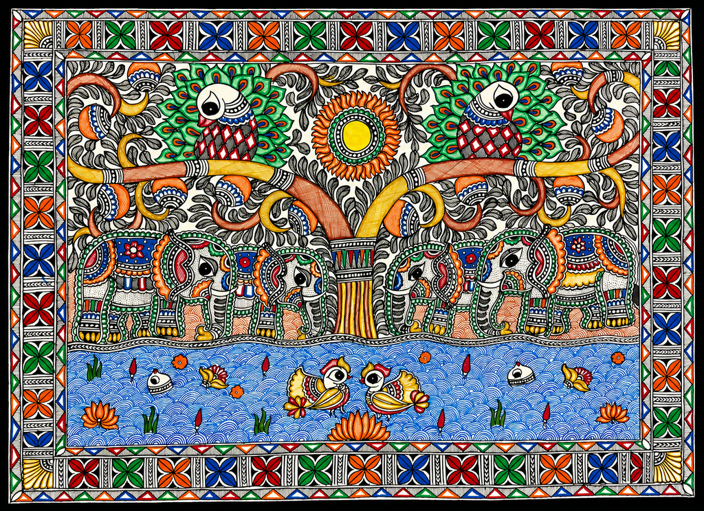 Forest Scene in Madhubani by Pratima Bharti Thumbnail