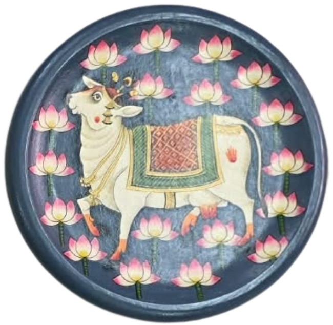 Gaiya and the Kamal Talai in Pichwai Plates by Dinesh Soni Thumbnail