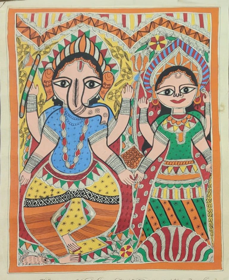 Ganesha and Lakshmi in Madhubani by Pratima Bharti Thumbnail