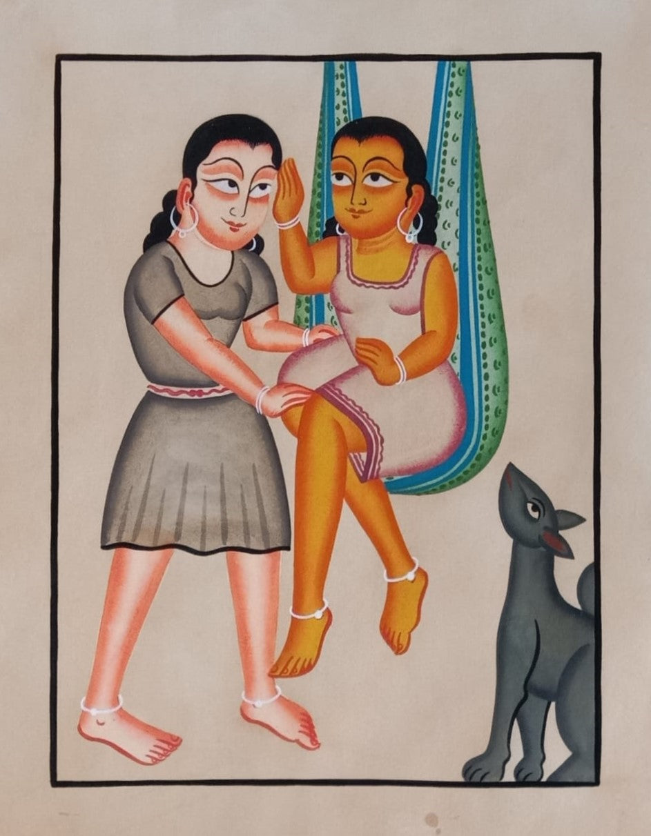 Buy Girls and Their Dog in Kalighat by Bapi Chitrakar