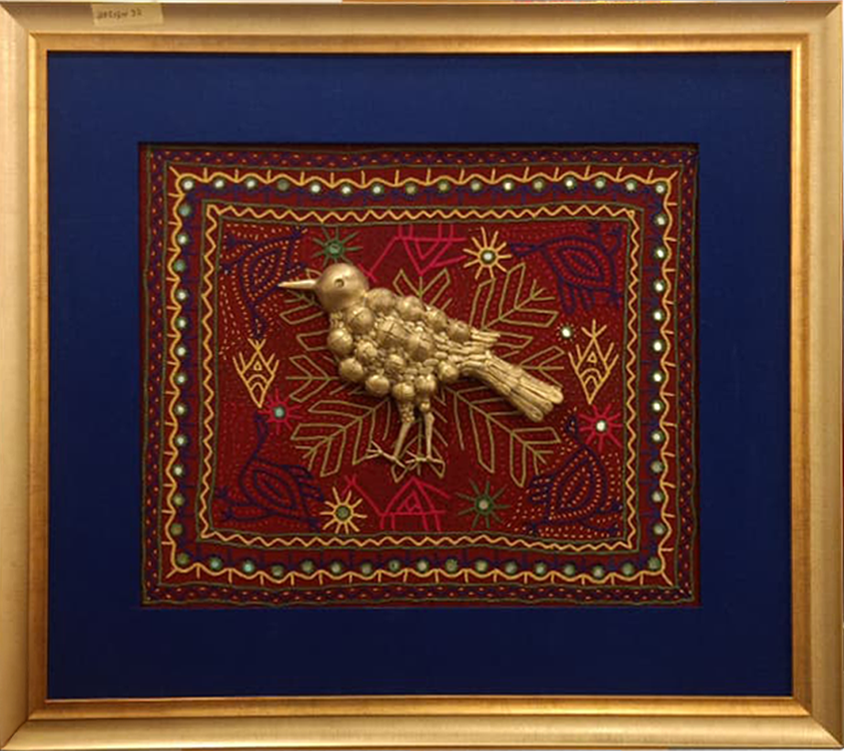 Golden bird in Dokra art and Kutch work Thumbnail