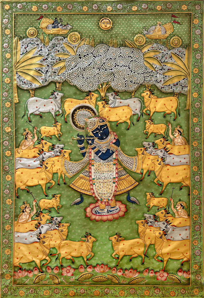 Buy Gopala Leela: Shrinathji with Sacred Cows in Pichwai by Naveen Soni