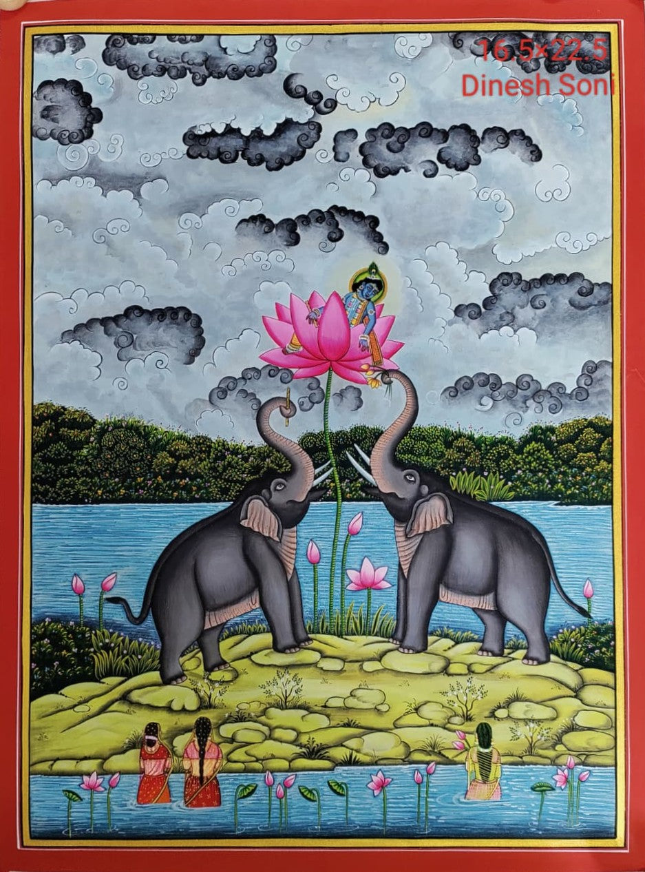 Krishna with Elephants Thumbnail