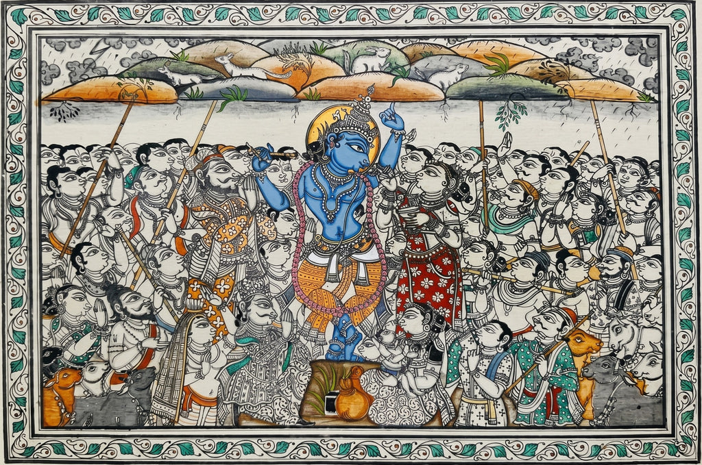 Govardhana Leela in Pattachitra by Pravat Maharana Thumbnail