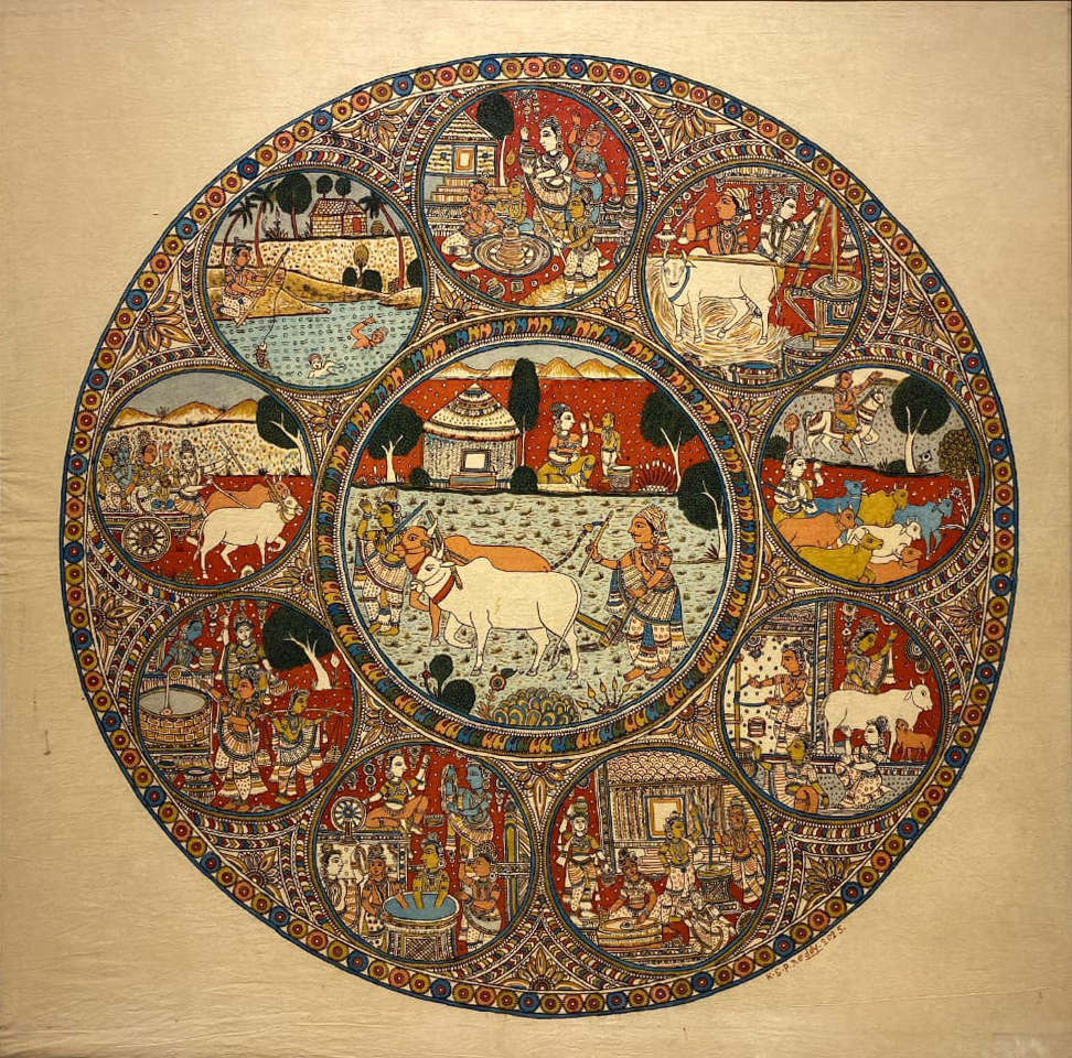 Grameen Jeevan: The Village Life in Kalamkari Painting by Siva Reddy Thumbnail