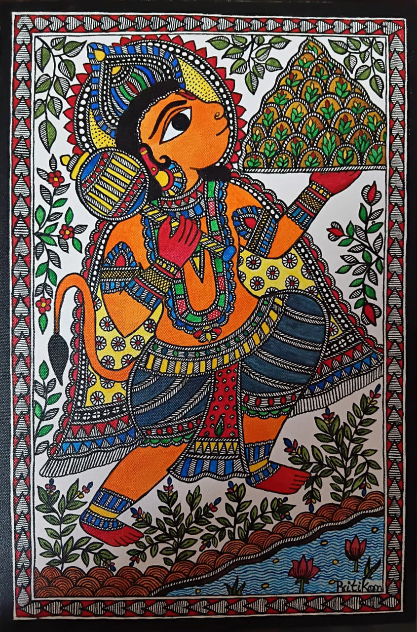 Hanuman carrying Dronagiri mountain in Madhubani by Priti Karn Thumbnail